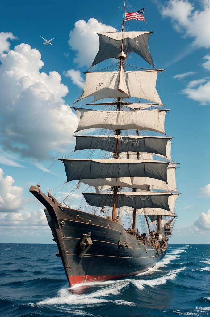 Generate a image for book cover page of pirate ship sailing towards the direction of navy ship in the middle of battle with the cannon balls firing.