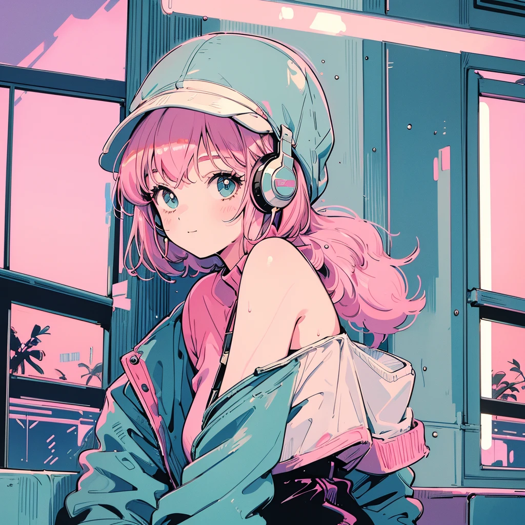 masterpiece, City Pop Style, Pink Hair, fluffy bob cut, Wearing headphones, Shoulder length, alone, Futuristic, still, praise, Retro, Vintage, Ghost, A light smile,
Drinking cocktails at a jazz bar, (( Wide Shot)), ((Wet day)),4K,lazz,90s