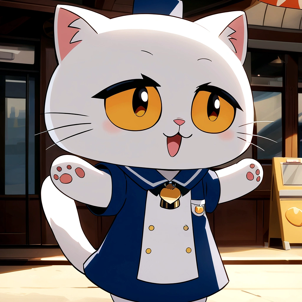 high resolution、最high resolution、最high quality、high quality、Detailed Texture、cute cat、American Shorthair、Mascot character、Anime Style、icon、one cat、A cat dressed as a station attendant
