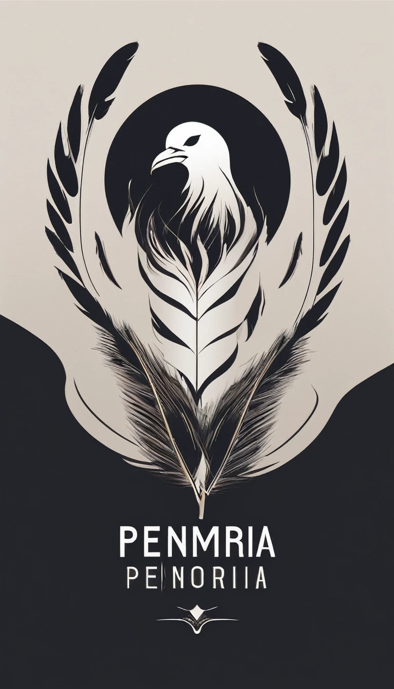 A minimal, modern, simple, cinematic logo design e of a boy with a head full of feathers for the brand “Penamemoria" .