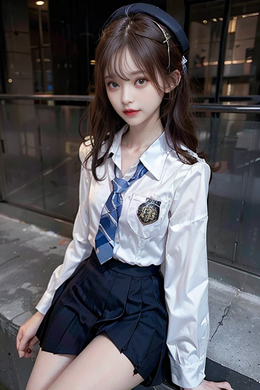 Highest quality,masterpiece,Ultra-high resolution,(Realistic:1.4),One gal,JK_style,uniform,flat chest,Charm,Looking into the camera,