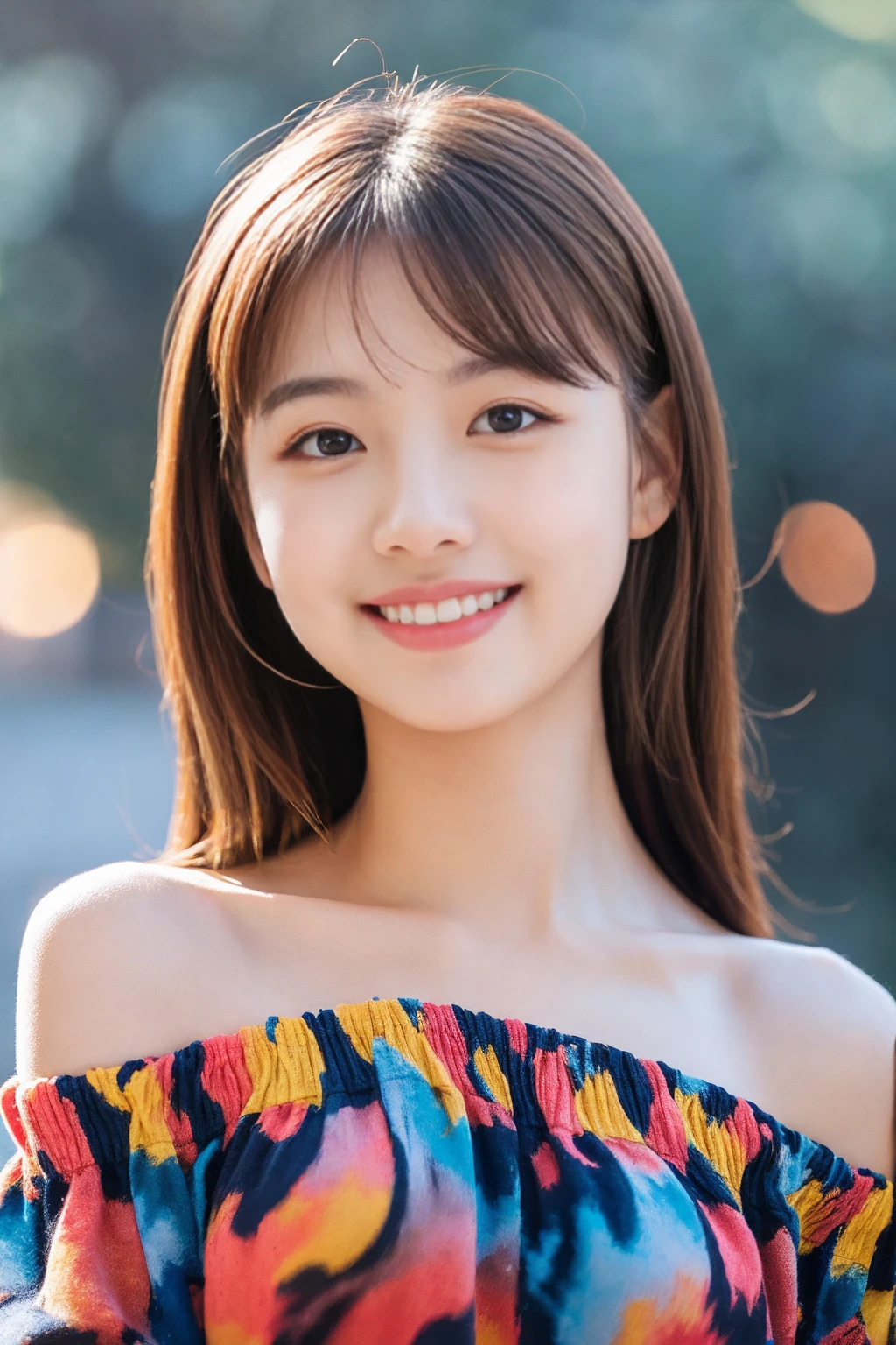 (masterpiece, best quality:1.2), (highres, abstract:1.1), ultra detail, 1girl, cute pose, camisole, off shoulder, parted lips, smile, blush, full length shot