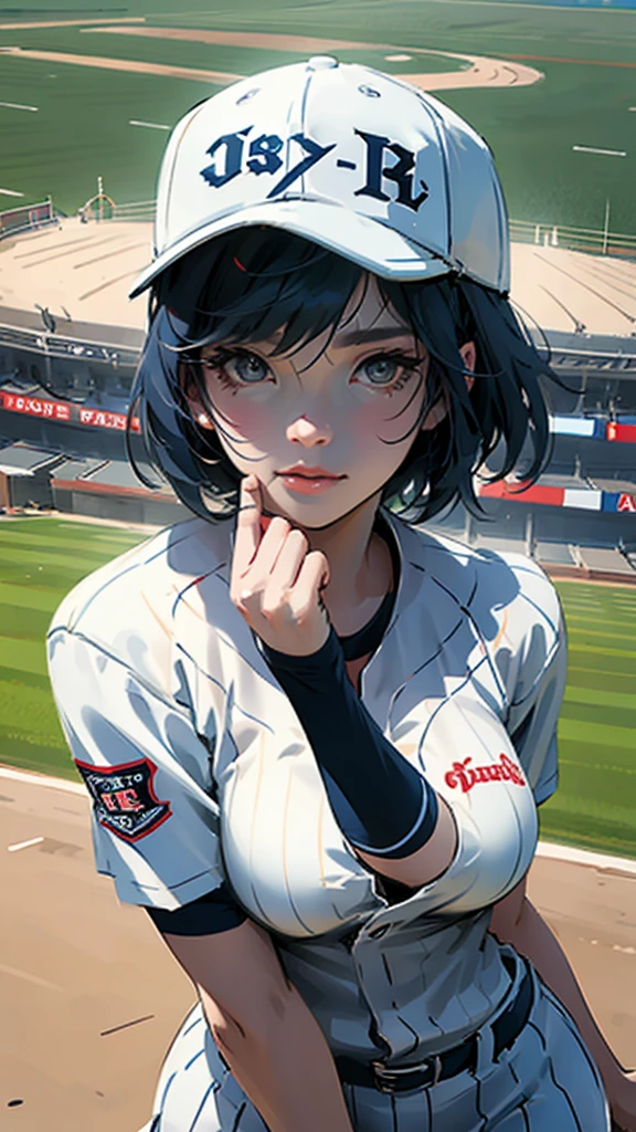 Baseball cap、Close-up of face、Subjective、Stadium、Shortcuts、Baseball uniform、?????????????。