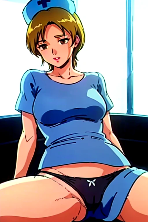 (((Spread your :1.25)))、(((Sexy :1.25)))、(((Sexy breasts:0.95)))、(masterpiece, Highest quality:1.2, Sharpness drawing:1.4), ((In the hospital)), One girl, alone, Mob Nurse, Light blue vintage nurse costume, Upper Body, :1.2, short hair, Blonde, Brown eyes, Clear drawings、Sharp contours、Clear images、