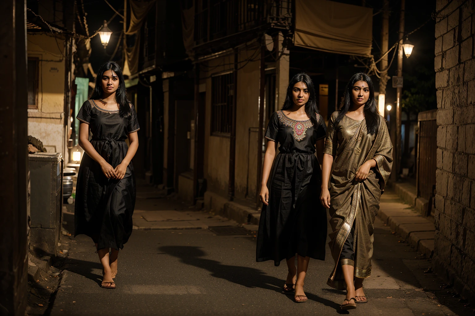 A indian gril black hair traditional dress in moharastro waking a road
