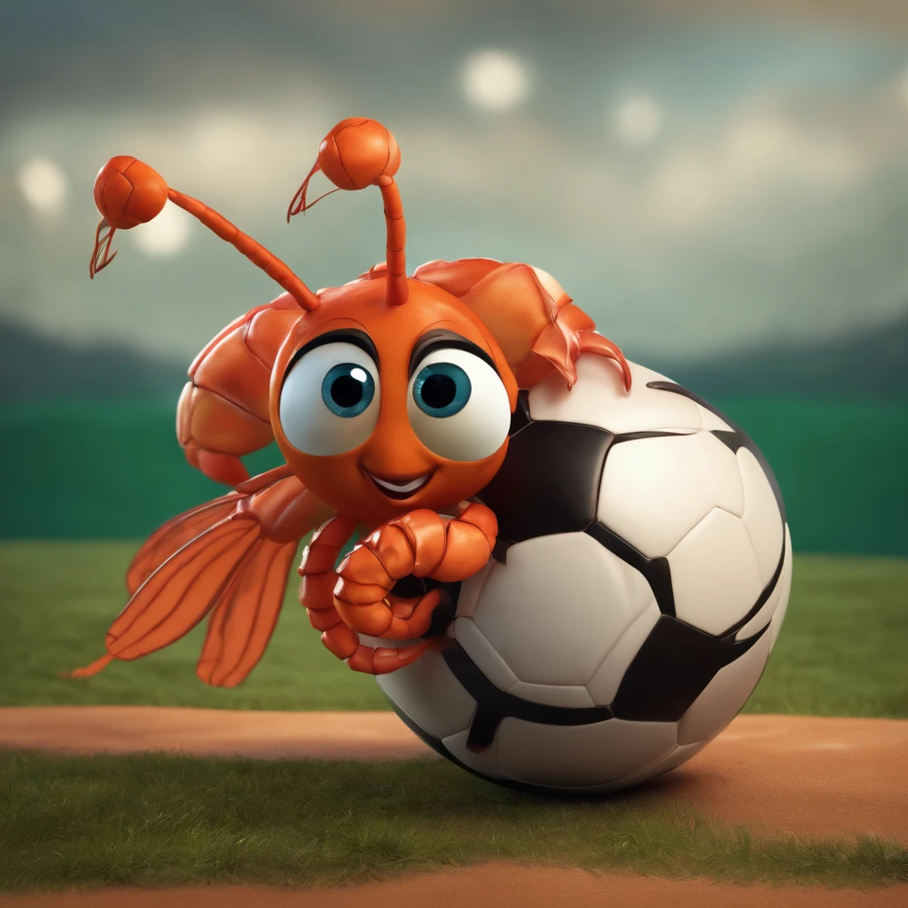 Animated shrimp wearing a soccer jersey