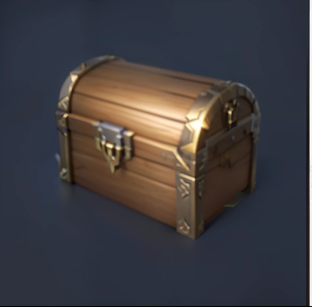 Wood grain treasure chest with bronze metal trim,Loot Boxes, Treasure ,A small amount of gold coins and sapphires,Metallic luster,Game assets, Treasure artifact, 3d icons for mobile games,Diablo concept style,