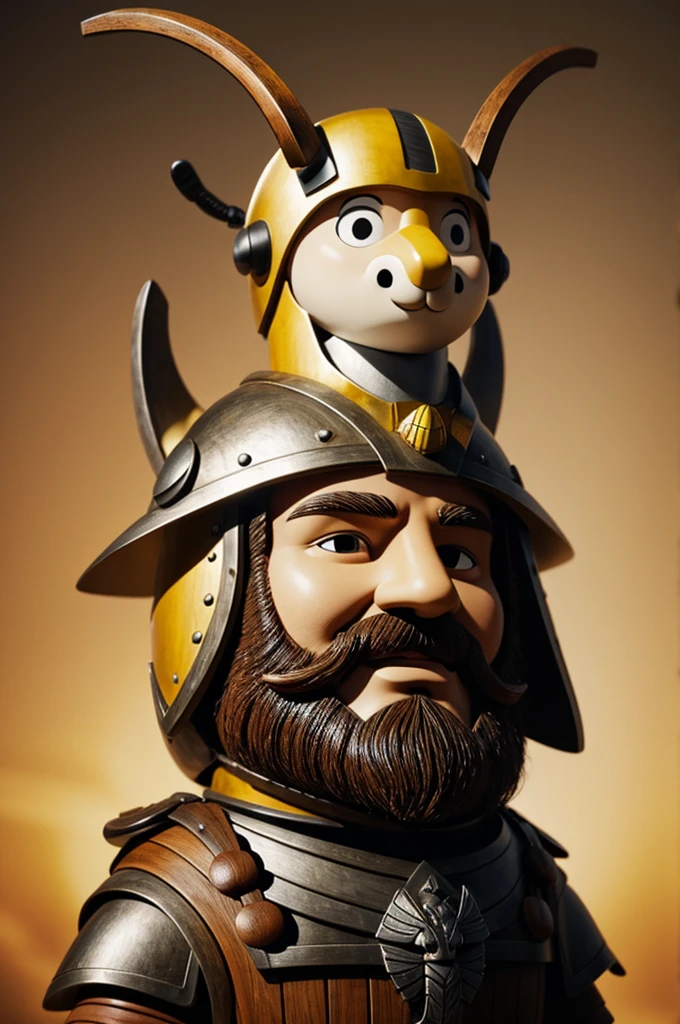 A cartoon bee with a viking helmet