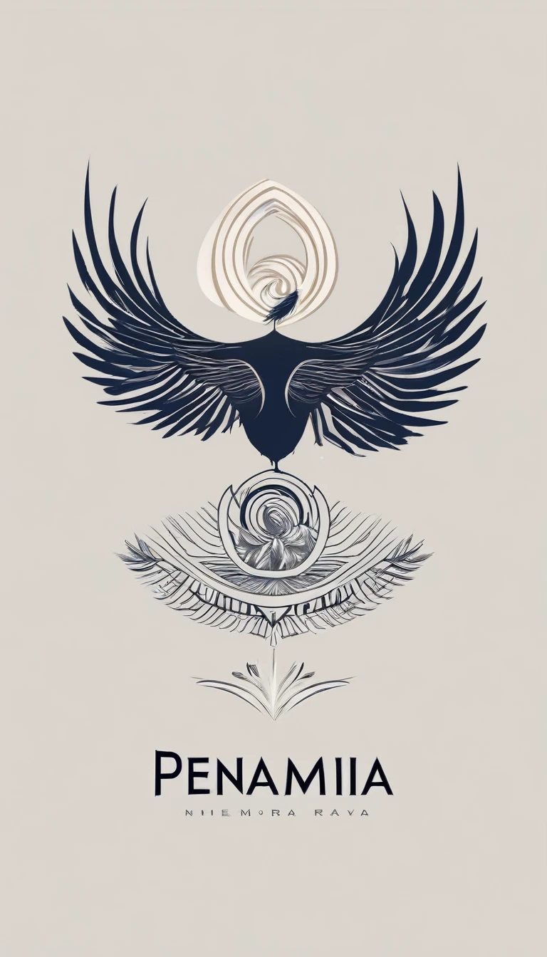 A minimal, modern, simple, cinematic logotype of a boy with a head full of feathers for the brand “Penamemoria" .