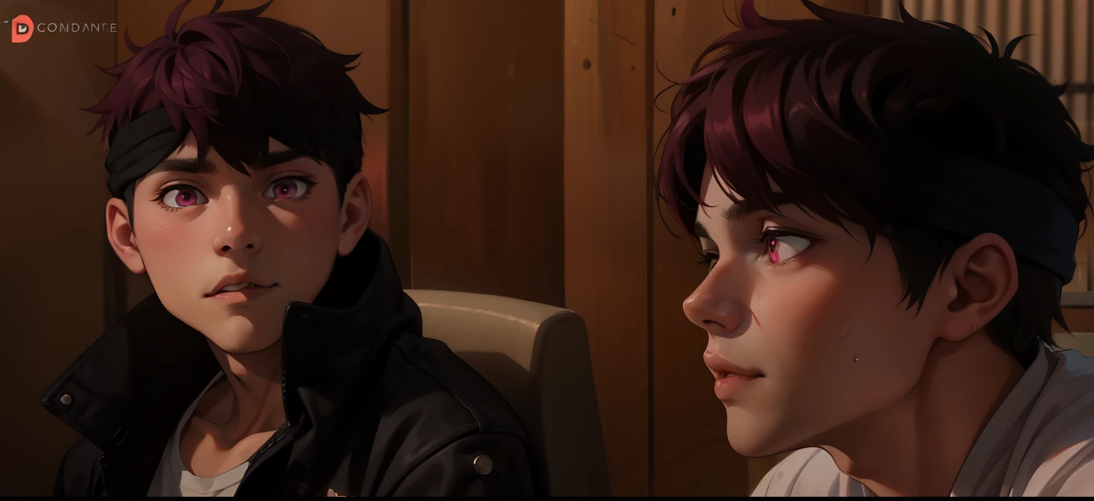 a cute young man with pink hair, 16 years old, pink eyes