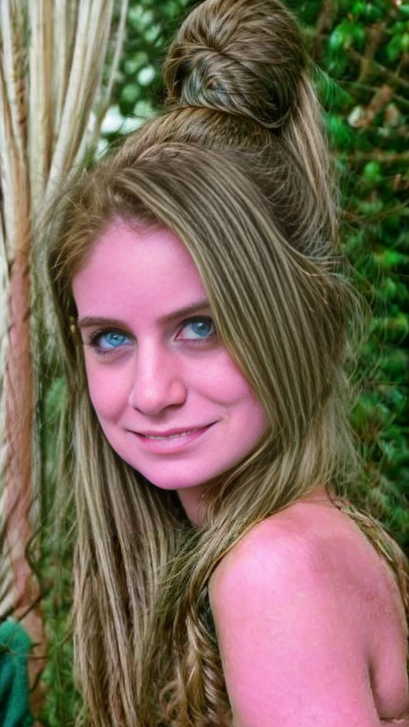 nude:1.2 skinny brown haired waitress:.5, blue eyes, high ponytail, crowded restaurant, holding pen and notepad, night, , 20yo,