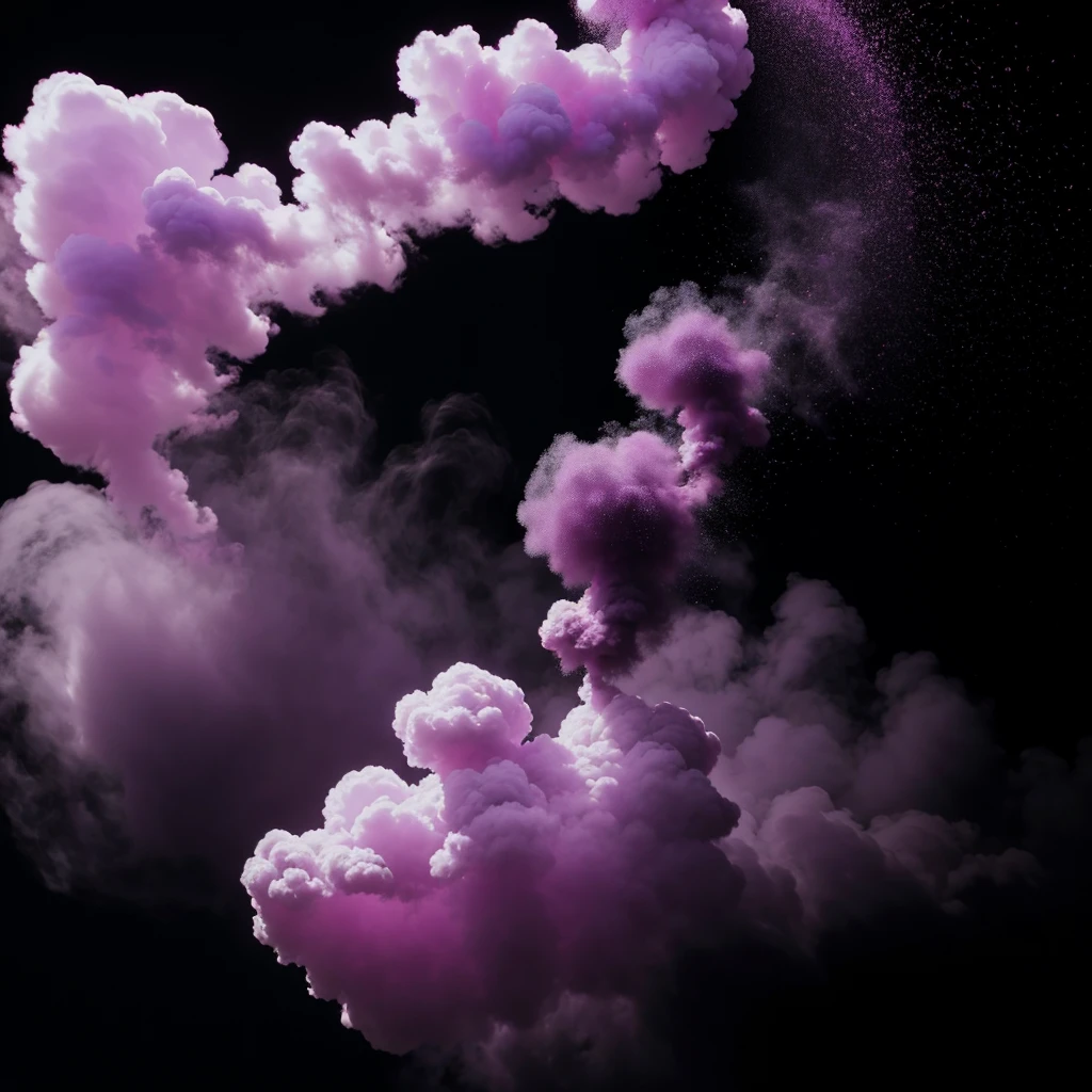 purple and pink smoke in the air with a black background