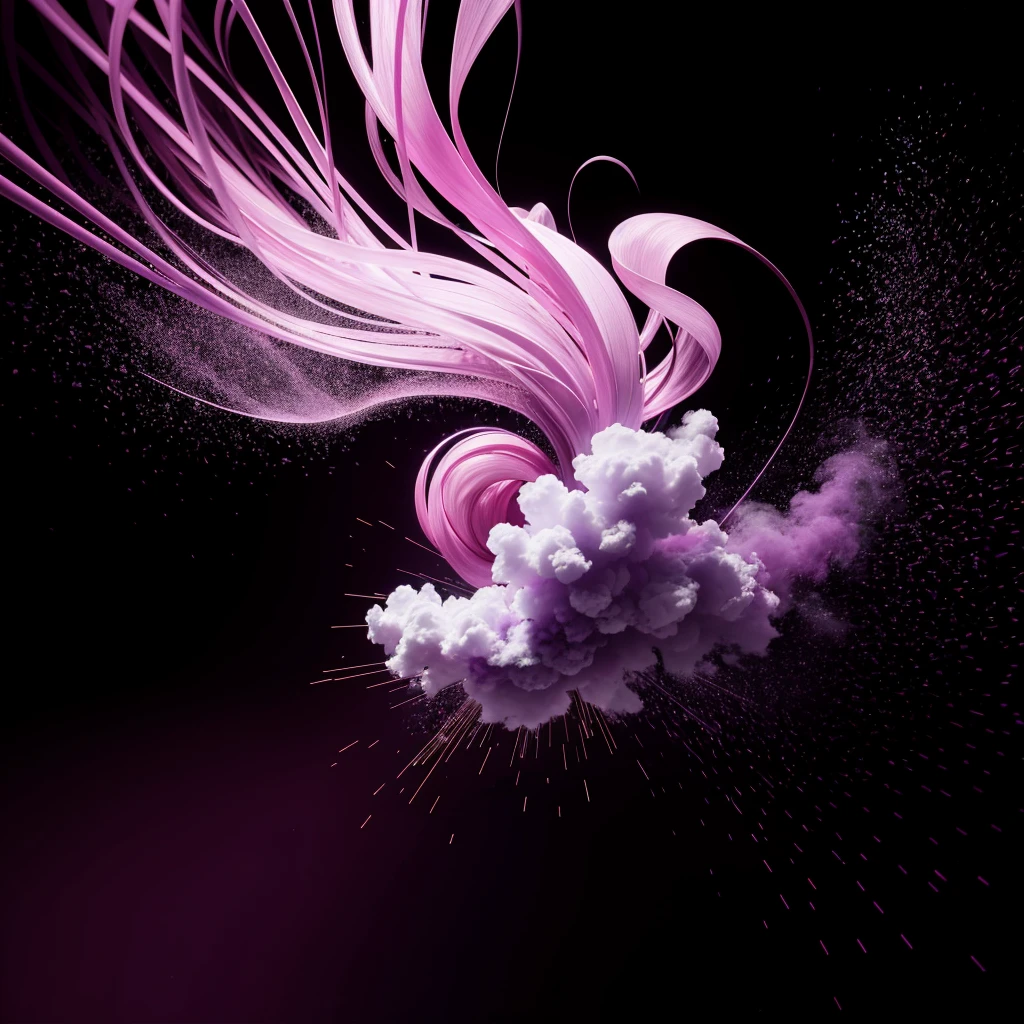 purple and pink smoke in the air with a black background