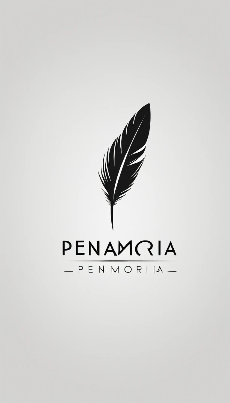 A minimal, modern, simple, cinematic logo design for the brand “Penamemoria". Create a modern, minimalistic, high-quality, logo of a bird feather