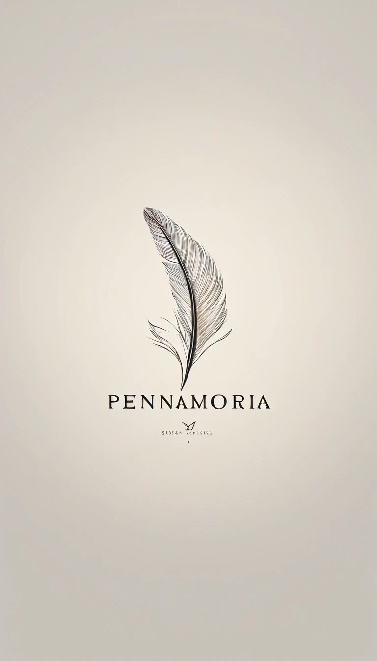 A minimal, modern, simple, cinematic logo design for the brand “Penamemoria". Create a modern, minimalistic, high-quality, logo of a bird feather
