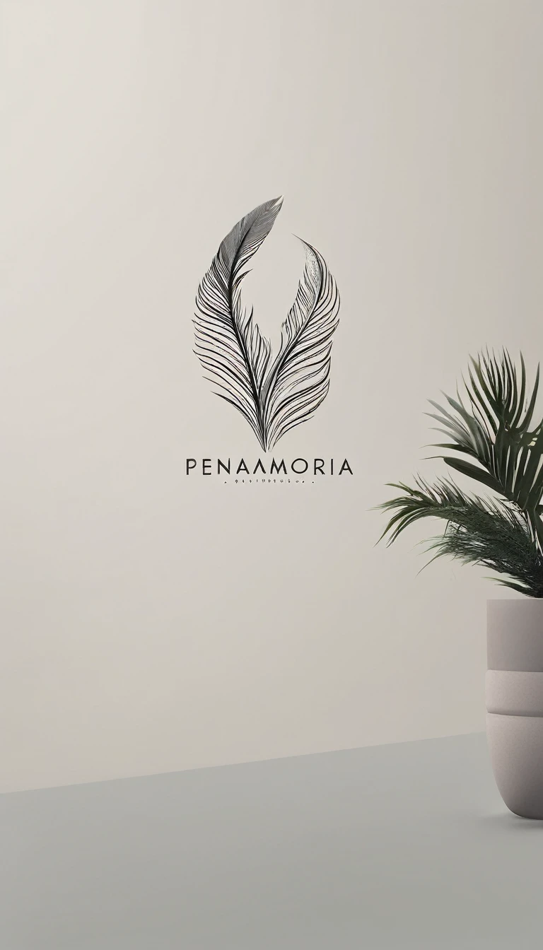 A minimal, modern, simple, cinematic logo design for the brand “Penamemoria". Create a modern, minimalistic, high-quality, logo of a bird feather