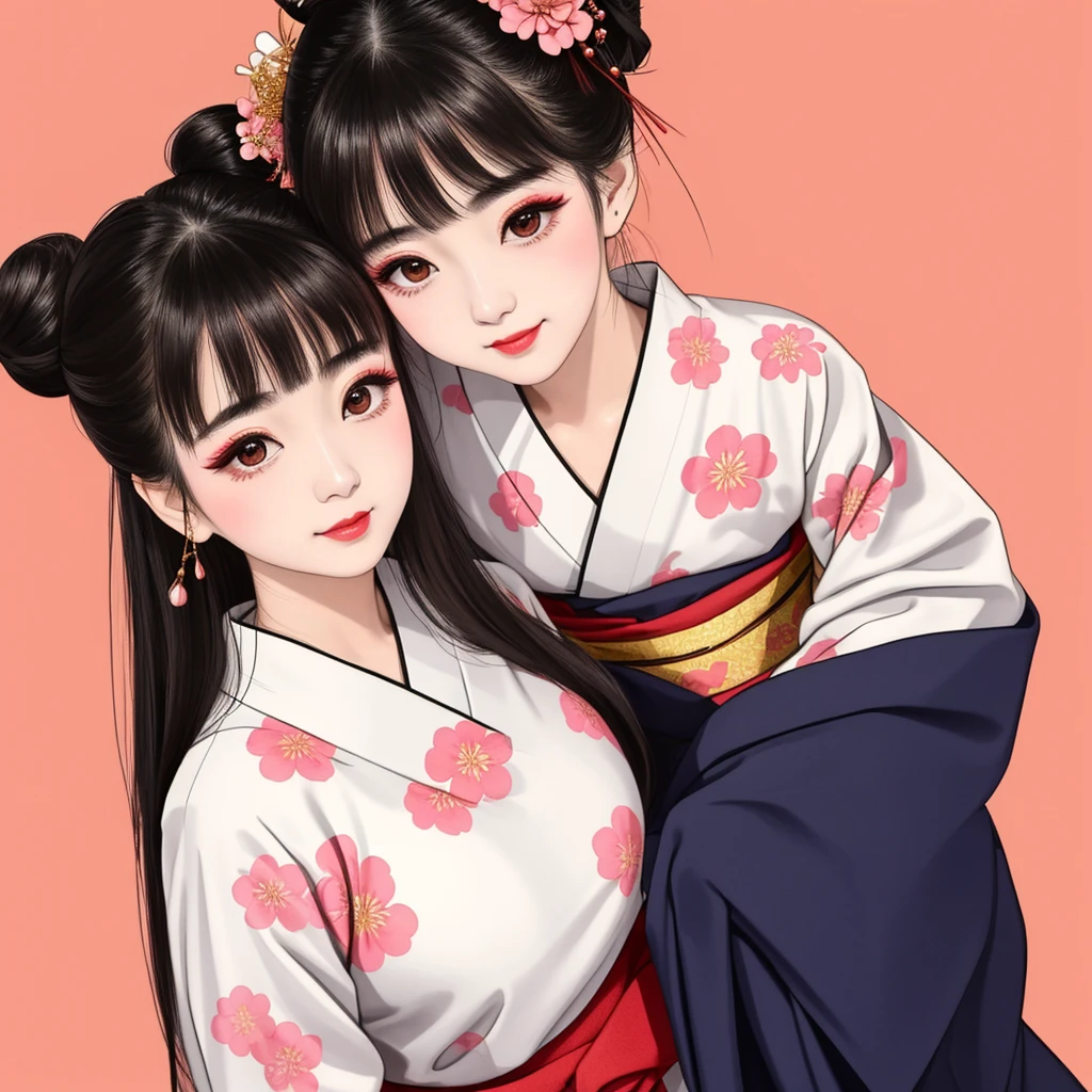 Each has a different expression２People and sisters、(２ girls）、｟Dancing traditional arts with grace)、((Big Breasts、Small Face、Not exposed))、Highest quality、masterpiece、（Black Hair、Bun Hair）、Brown Eyes、｟Wide angle、Angle from above the waist、雑誌の表紙のPause、Their gazes are different, gazing into the distance｠、(８K High Quality、masterpiece、High resolution、Realistic and beautiful light and shadow、(Highest quality)、(High Resolution)、(Very delicate and beautiful)、(Beautiful 8k face)、(With a smile、Beautiful eyes)、(Clear skin)、(Soft hair)、(８Head to Body)、(A Japanese style yukata kimono with red, pink and orange floral patterns on a white background, interspersed with gold powder、Wearing a yukata２Beautiful Japanese girls)、((Tanabata decoration background))、((Small Face))、(arms up)、Thin and small nose、（Red lipstick）、（Make your cheeks red）、（Glossy skin）、((Ink painting style))、Very thin eyebrows、Overall ultra-high image quality、（She is wearing maiko-style makeup.）、Whitening、Long and beautiful eyelashes、Glowing Skin、（Red cheeks）,Straight nose、masterpiece、Highest quality、whole body、 Eyebrows visible through hair、Bun Hair、Grin、Gal、コGal、Viewer&#39;s Eyes、Plaid、Stylish、woman、fine、Pause、
Waiting to start 
