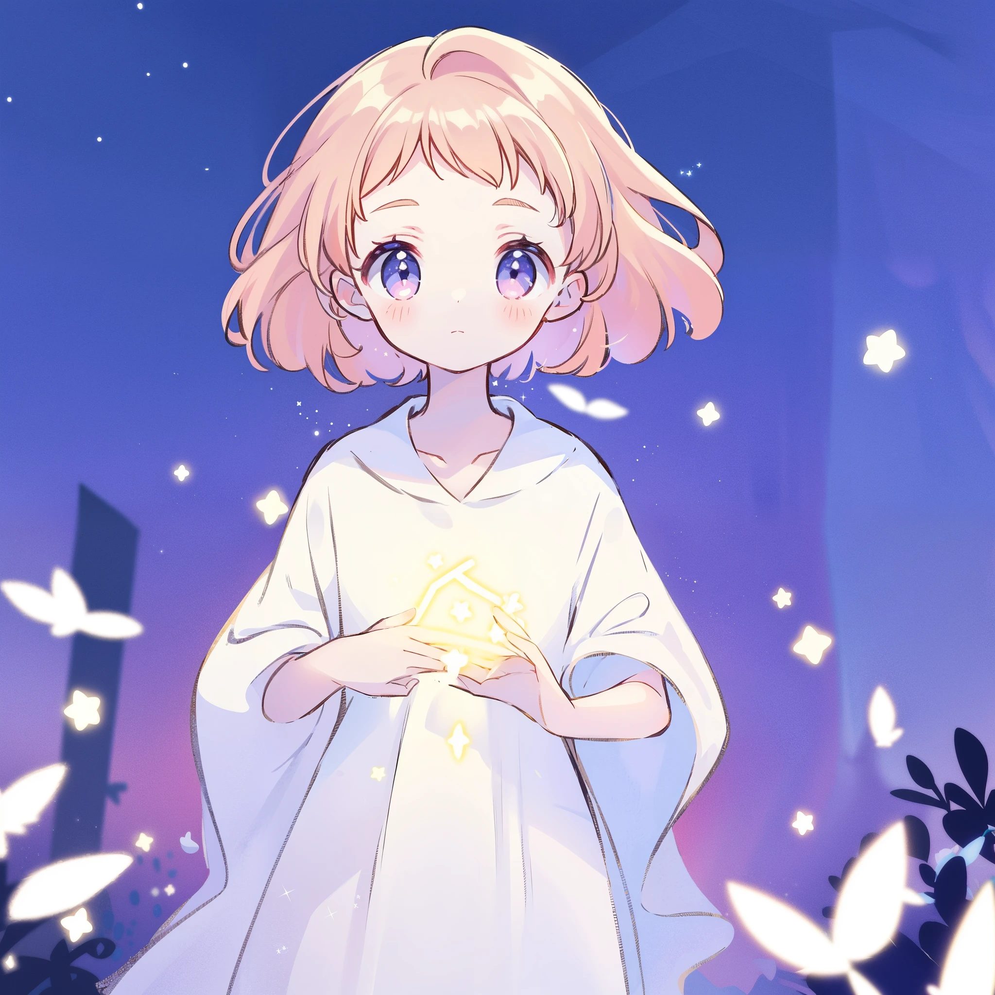 angel girl wearing an ethereal translucent dress, pale skin and light pink hair, white feathers, angel wings, sparkling detailed eyes, golden ratio face, perfect composition, highly detailed, ethereal, (starry night sky background), midjourney style