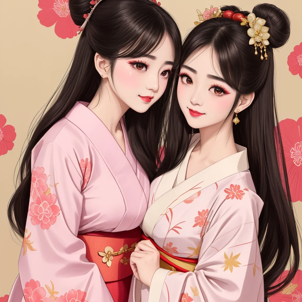 Each has a different expression2People and sisters、(2 girls)、⦅Dancing traditional arts with grace)、((Big Breasts、Small Face、Not exposed))、Highest quality、masterpiece、(Black Hair、Bun Hair)、Brown Eyes、⦅Wide angle、Angle from above the waist、雑誌の表紙のPause、Their gazes are different, gazing into the distance⦆、(8K High Quality、masterpiece、High resolution、Realistic and beautiful light and shadow、(Highest quality)、(High Resolution)、(Very delicate and beautiful)、(Beautiful 8k face)、(With a smile、Beautiful eyes)、(Clear skin)、(Soft hair)、(8Head to Body)、(A Japanese style yukata kimono with red, pink and orange floral patterns on a white background, interspersed with gold powder、Wearing a yukata2Beautiful Japanese girls)、((Tanabata decoration background))、((Small Face))、(arms up)、Thin and small nose、(Red lipstick)、(Make your cheeks red)、(Glossy skin)、((Ink painting style))、Very thin eyebrows、Overall ultra-high image quality、(She is wearing maiko-style makeup.)、Whitening、Long and beautiful eyelashes、Glowing Skin、(Red cheeks),Straight nose、masterpiece、Highest quality、whole body、 Eyebrows visible through hair、Bun Hair、Grin、Gal、コGal、Viewer's Eyes、Plaid、Stylish、woman、fine、Pause、
Waiting to start