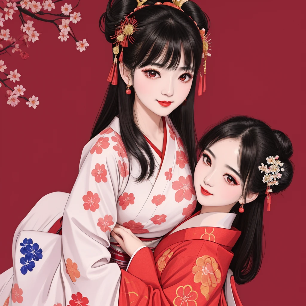 Each has a different expression２People and sisters、(２ girls）、｟Dancing traditional arts with grace)、((Big Breasts、Small Face、Not exposed))、Highest quality、masterpiece、（Black Hair、Bun Hair）、Brown Eyes、｟Wide angle、Angle from above the waist、雑誌の表紙のPause、Their gazes are different, gazing into the distance｠、(８K High Quality、masterpiece、High resolution、Realistic and beautiful light and shadow、(Highest quality)、(High Resolution)、(Very delicate and beautiful)、(Beautiful 8k face)、(With a smile、Beautiful eyes)、(Clear skin)、(Soft hair)、(８Head to Body)、(A Japanese-style yukata kimono with red, pink, orange and blue floral patterns on a white background, interspersed with gold powder、Wearing a yukata２Beautiful Japanese girls)、((Tanabata decoration background))、((Small Face))、(arms up)、Thin and small nose、（Red lipstick）、（Make your cheeks red）、（Glossy skin）、((Ink painting style))、Very thin eyebrows、Overall ultra-high image quality、（She is wearing maiko-style makeup.）、Whitening、Long and beautiful eyelashes、Glowing Skin、（Red cheeks）,Straight nose、masterpiece、Highest quality、whole body、 Eyebrows visible through hair、Bun Hair、Grin、Gal、コGal、Viewer&#39;s Eyes、Plaid、Stylish、woman、fine、Pause、
Waiting to start 
