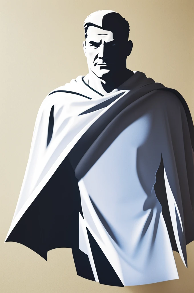 Create an animated white silhouette for kids of a strong man with a cape