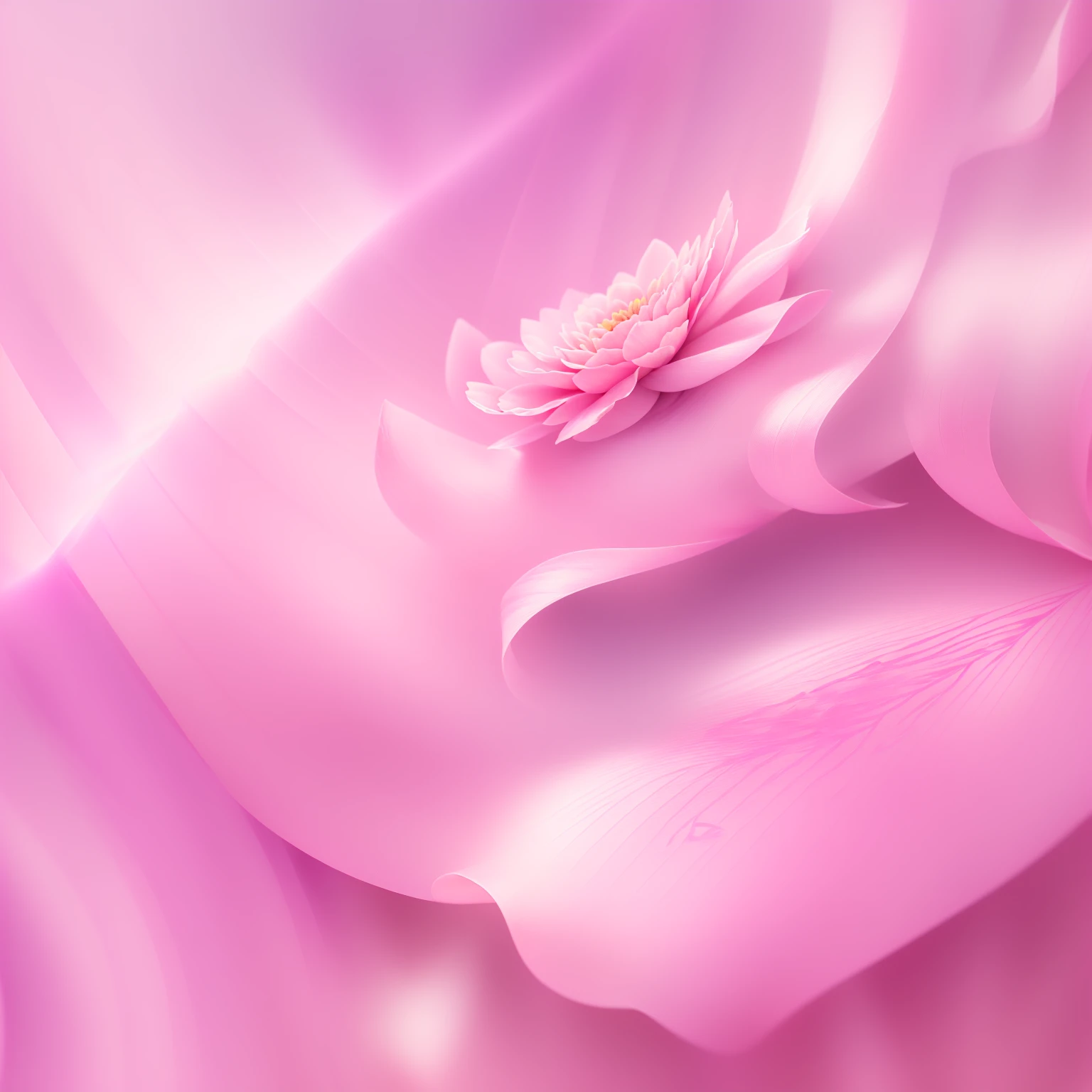 there is a close up of a flower with a blurry background, soft light 4 k in pink, flowing pink-colored silk, pink petals, soft organic abstraction, pink light, pink background, pink petals fly, softly swirling magical energy, dramatic pink light, flowing sakura-colored silk, ultra detail. digital painting, pink reflections, glossy digital painting, soft digital painting
