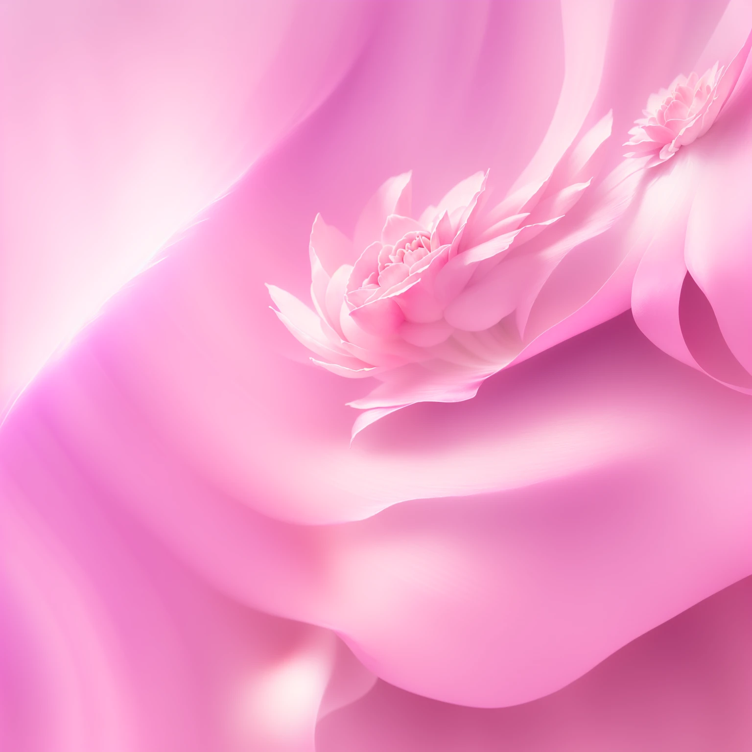there is a close up of a flower with a blurry background, soft light 4 k in pink, flowing pink-colored silk, pink petals, soft organic abstraction, pink light, pink background, pink petals fly, softly swirling magical energy, dramatic pink light, flowing sakura-colored silk, ultra detail. digital painting, pink reflections, glossy digital painting, soft digital painting
