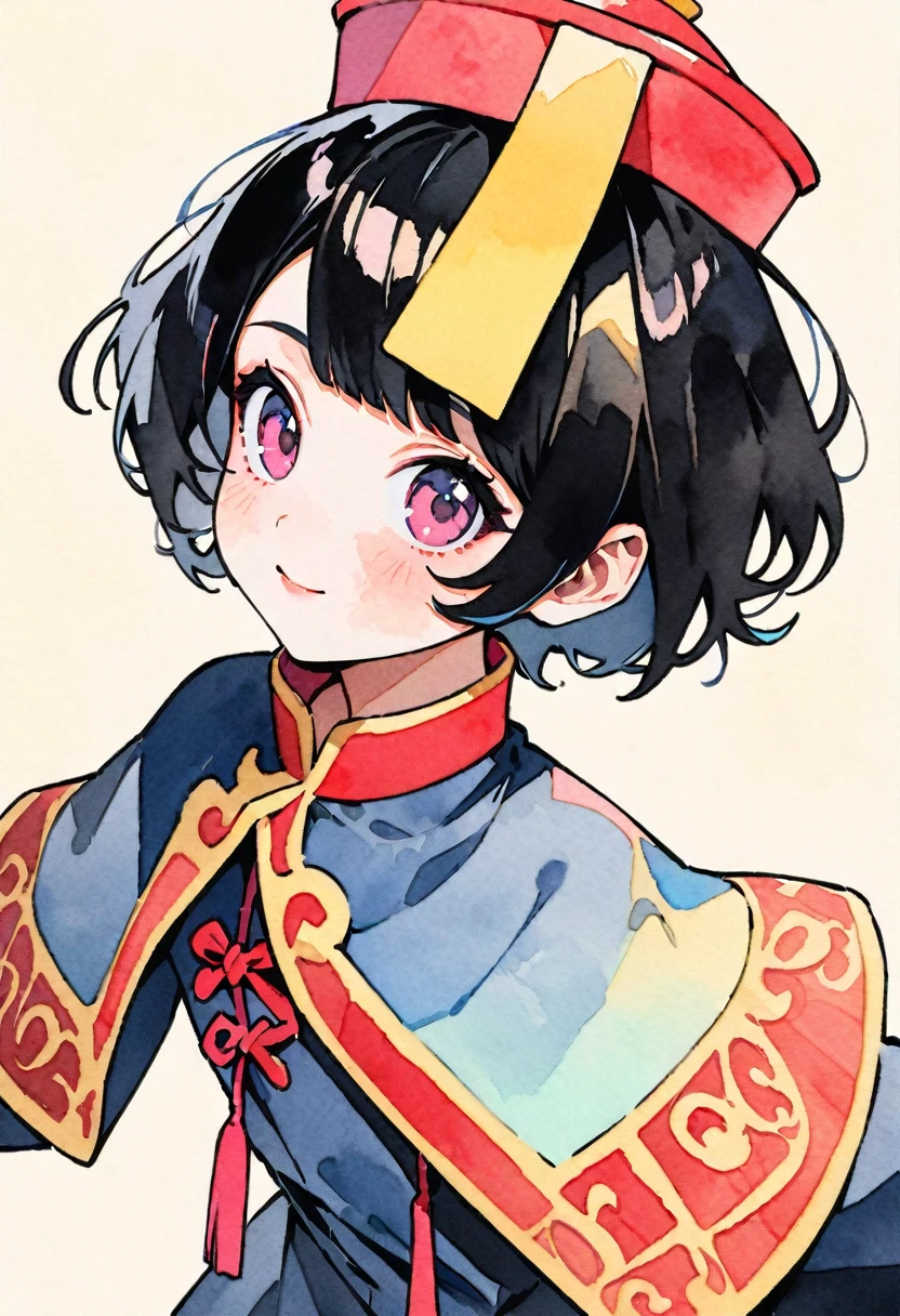 Pop Art,flat design,(masterpiece, best quality:1.1),
(Ultra-high resolution, Extremely detailed:1.2) ,Cute Jiangshi,NavyHair,Wavy short hair,(watercolor:1.3),