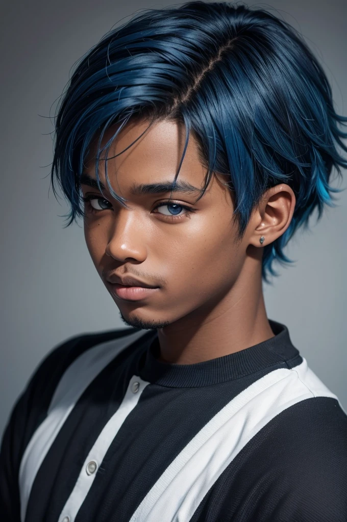 Black boy with blue hair