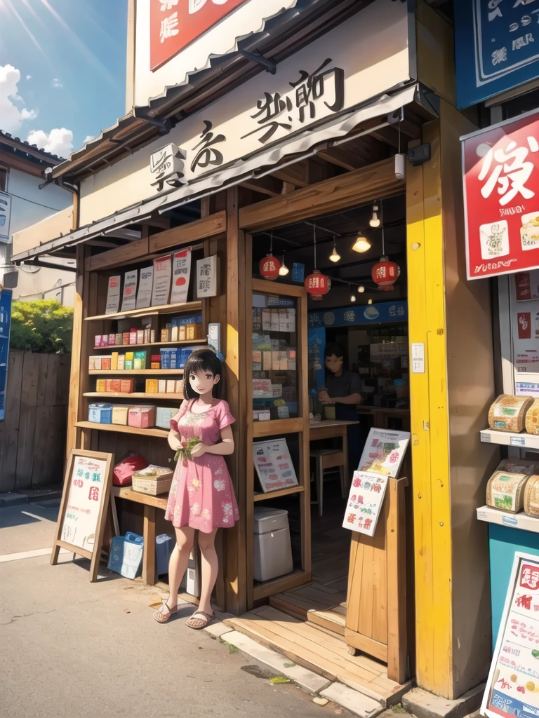 In front of the noodle shop. In front of the noodle shop.