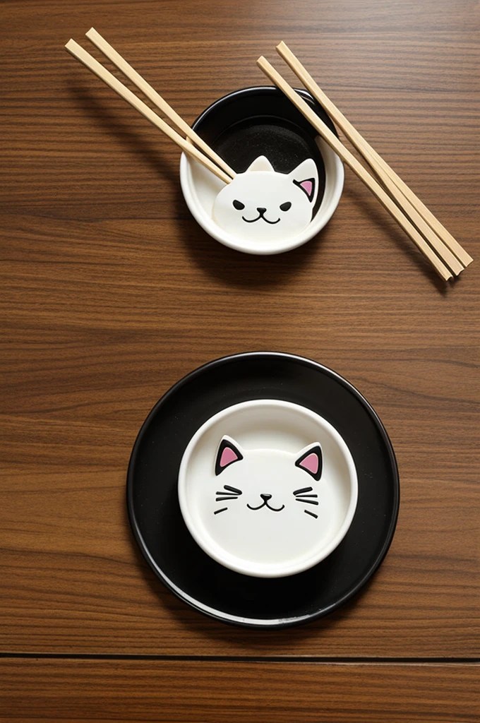 Create a logo in the shape of a cat, with some Chinese chopsticks. Make it look very cute and appear very professional..