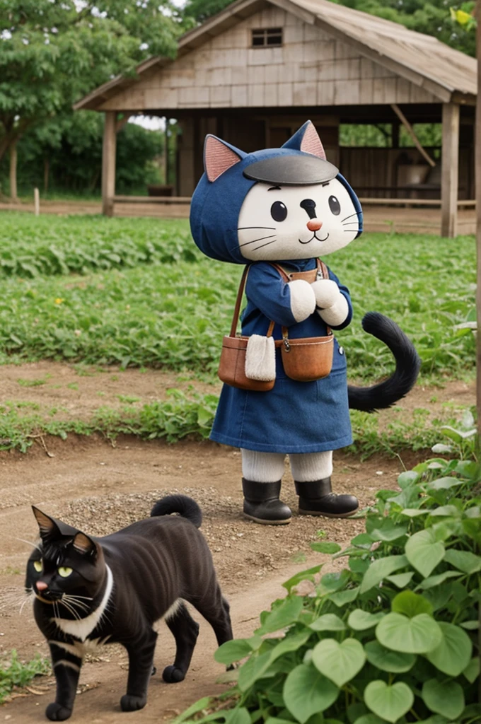 Kawaii animated farmer cat