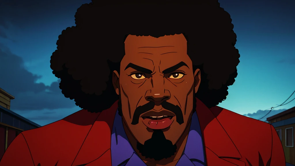 1970's pimp named "Mr Lickity Split", he has a goatee and an afro, he is wearing 1970s attire, cinematic action, masterpiece, super detail, textured skin, atmospheric perspective,