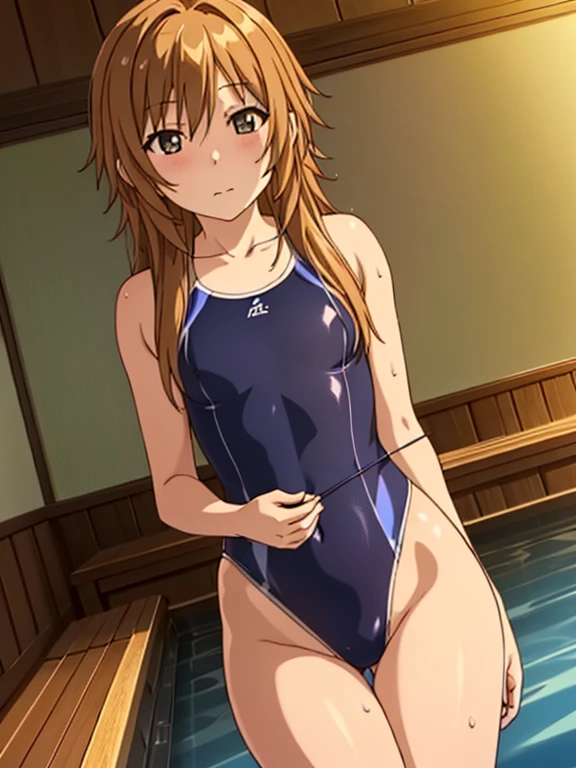 (masterpiece、Highest quality、In 8K、High resolution:1.2)、alone、One Shiina、 shiina、Small breasts, Feeling embarrassed、blush、Purple eyes、Look at the viewers、whole body、Black racing swimsuit、Shiny body、Wet body、Daytime、Poolside、Low Angle,masterpiece,Noise Reduction,Perfect Anatomy,High resolution, Super detailed,Game CG,Dutch Angle ,Beautiful attention to detail,Visual Arts,Five Fingers, Perfect hands, Perfect lighting,