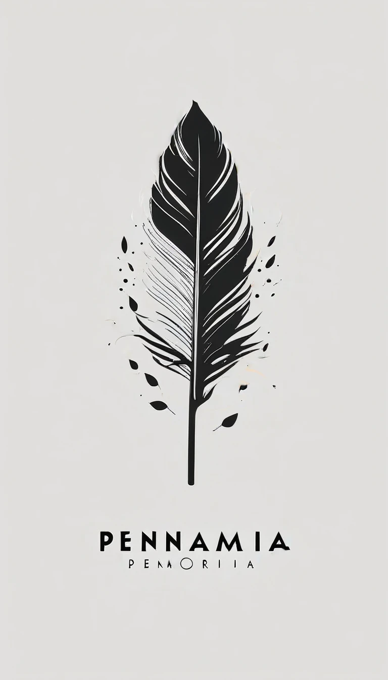 A minimal, modern, simple, cinematic logo design for the brand “Penamemoria". The logo deign must be a simple boy playing acoustic guitar and a feather The logo must convey a sense of music, stories and dreams. Logo design impressed on a book cover. Minimalistic logo