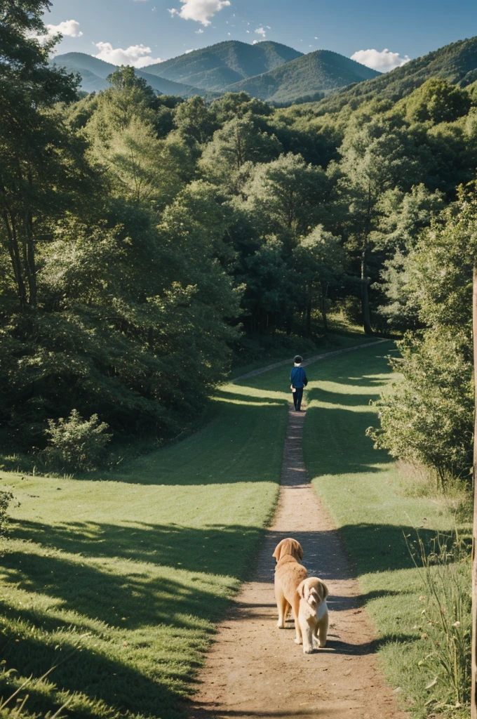 Imagine a serene village nestled between rolling hills and whispering forests. Picture a young boy named Sam, full of curiosity and excitement, standing at the edge of the woods with his faithful companion, Max, a fluffy golden retriever with a wagging tail