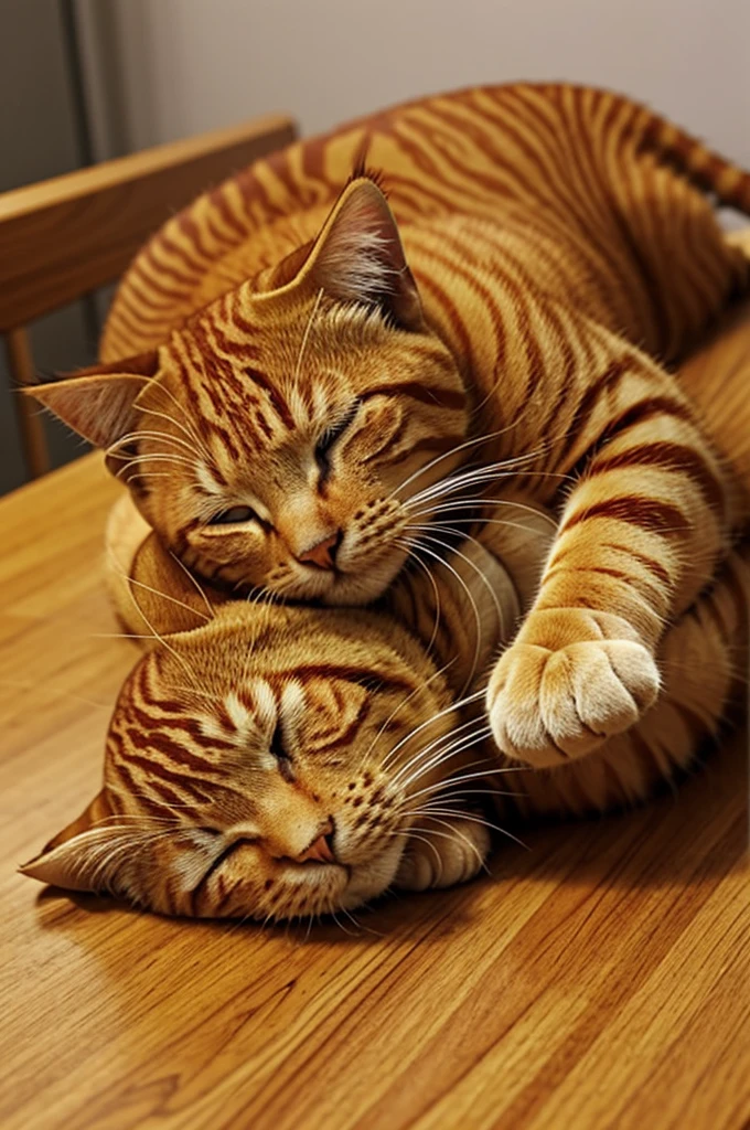 A video of a Naranja cat sleeping on a table