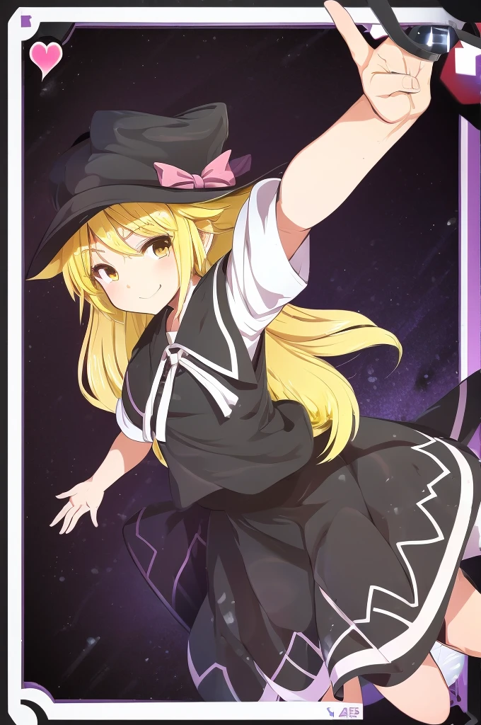 1girl, , , masterpiece, best quality, , medium blonde hair, forehead visible bags, yellow eyes, hat, heart, black headwear, puffy short sleeves, log black skirt, heart hads,,1girl, solo, yellow eyes, yellow hair, bow, hat bow, socks, black footwear, black skirt, short sleeves, yuki (touhou), black vest, white sleeves, frill skirt, light smile, from behind, to lift up one’s skirt, cowboy shot, from front, standing , raise one leg, crossed arms, arms up behind, arms behind back, hand between legs, put hands hip, one hand on hip, forward hands, arms raised in the air, punch hands, peace sign, waving, put up index finger, sit, lie down, closed eyes, lie face down, looking back, put one hand chest, leaning forward, cleavage, close up, horizontally outstretched arms, horizontally outstretched legs, front view, front face