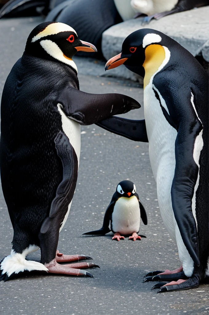 A gremlin against a penguin