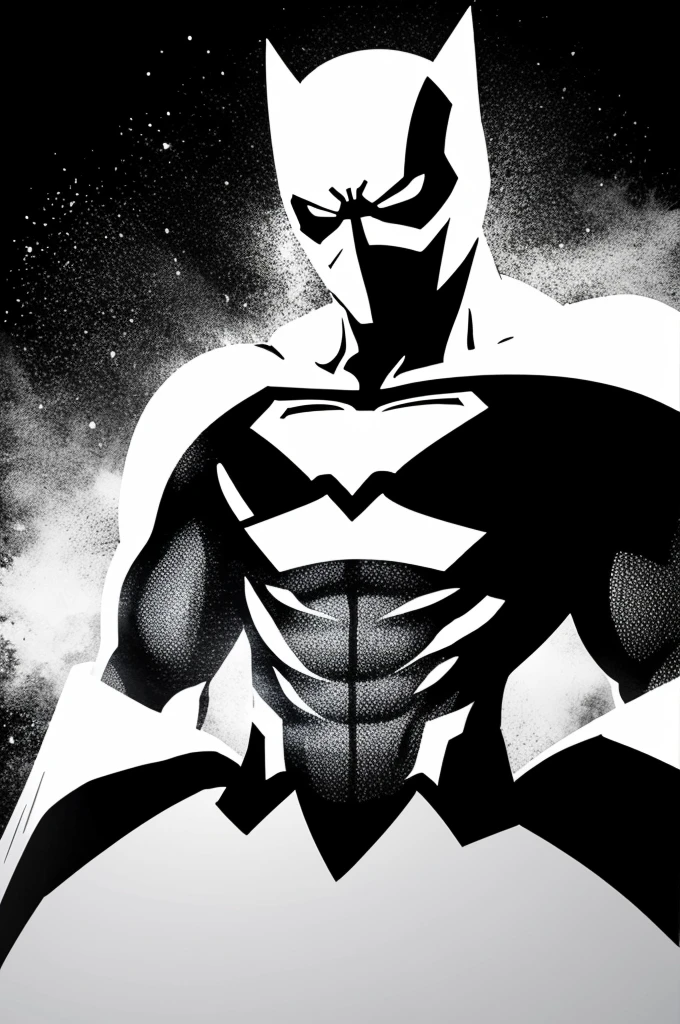 Create an image where there is a white silhouette of a superhero with a black background, animated and easy for children 