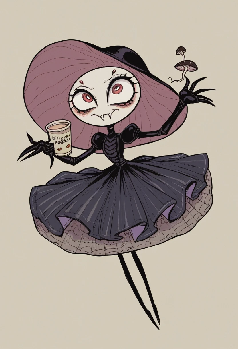 Karely Ruiz, spider-shaped lace dress, She looks with her enormous eyes directly at the mushrooms with an expression of astonishment as she sees herself surrounded by hundreds of crystal insects that have an impossible geometry.... All with the style of Tim Burton, in a kind of surreal dream. While drinking some tea.