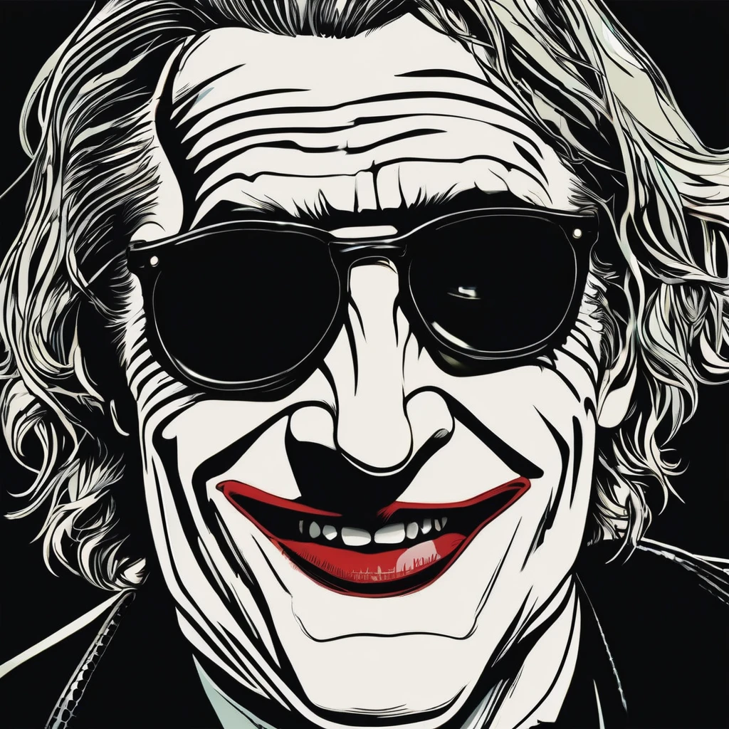 On a black background, the face of the joker Paul Miller, better known as Gypsy Crusader, appears laughing and wearing black glasses 