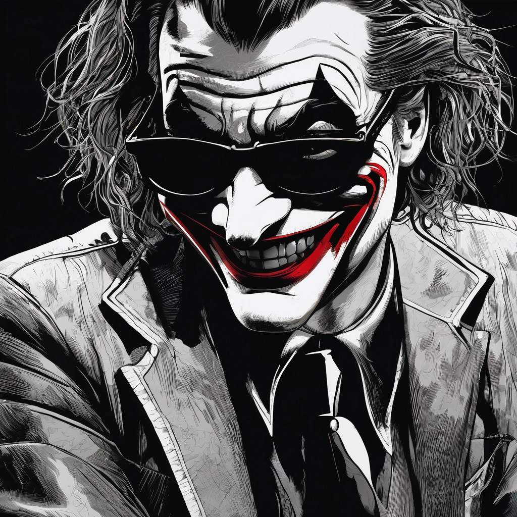 On a black background, the face of the joker Paul Miller, better known as Gypsy Crusader, appears laughing and wearing black glasses
