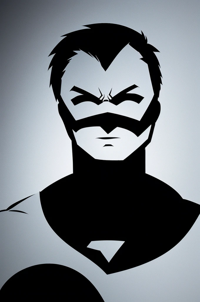 Create a cartoon where there is a white silhouette of a superhero with a black background, animated and easy for 5-year-old children