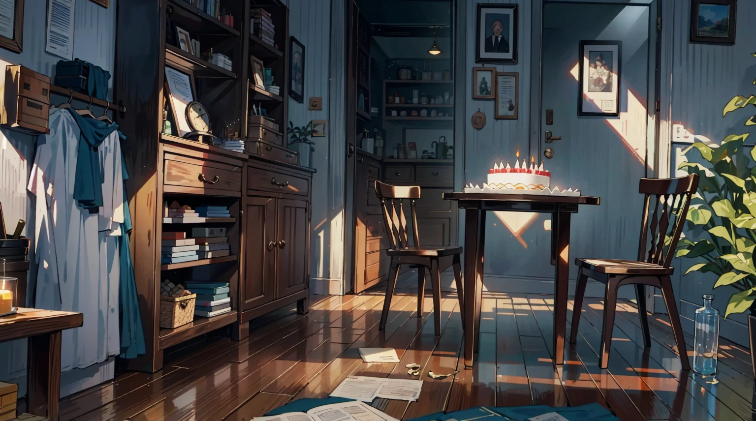(best quality,masterpiece:1.2,detailed details,4k),A dim old apartment, a small birthday cake on an old wooden table, a modern apartment, an alarm clock on the wall, an anime scene,
A girl with modern gothic makeup, fair skin, modern clothes, black eyeshadow, a tank top, a sexy body, earrings and lip studs, fishnet stockings, posing in an attractive pose, kneeling on the wooden floor, a loving expression
Upward shot