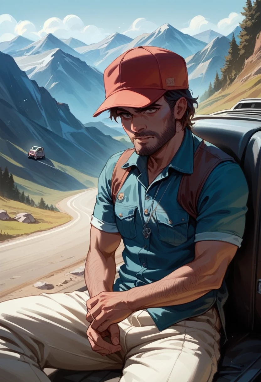 Indian truck driver sitting in truck driving on mountains