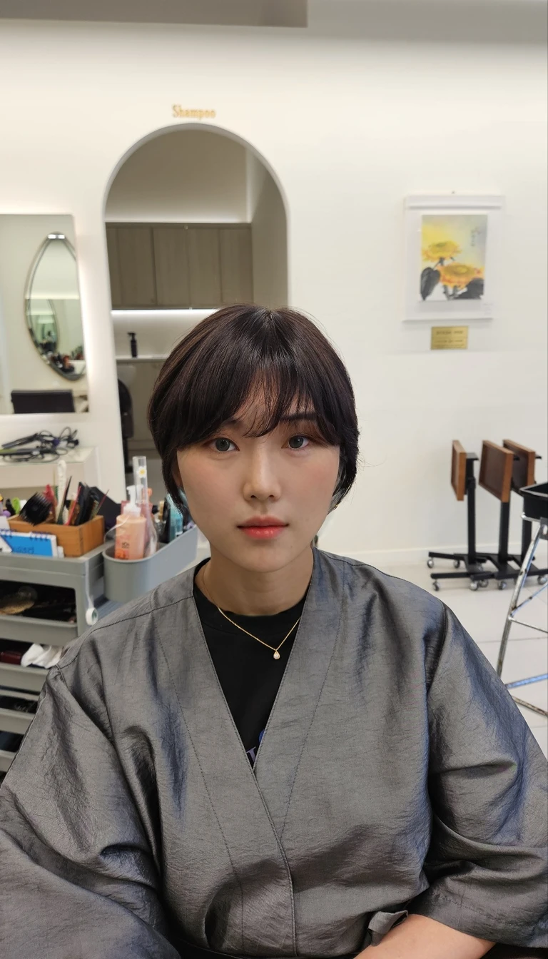 Best Quality, 8k, Masterpiece, (Portrait: 1.3), (photo realistic:1.4), (hyper realistic:1.4), Sharp Focus, looking at viewer, (smoother lighting:1.1), (increase cinematic lighting quality:0.9), realistic lighting, backlighting, light on face, ray trace, (brightening light:1.2), (Increase quality:1.4), sharp detail, (best quality real texture skin:1.4), finely detailed eyes, black_eyes, finely detailed face, 25 year old Korean woman