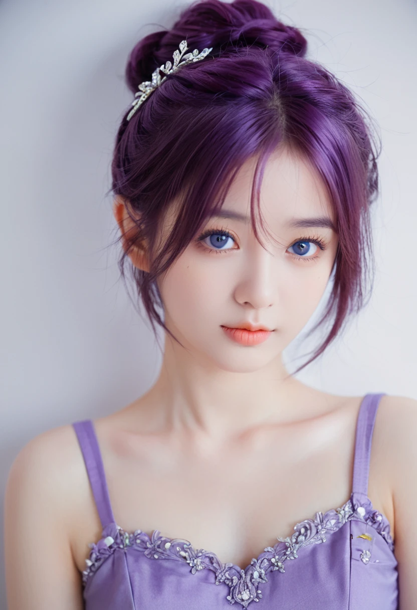 best quality, high quality, A cute girl, Solitary, Beautiful purple hair, Beautiful purple eyes, A faint smile,