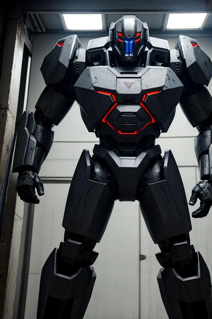 (best quality, masterpiece), machine, mech, dark body, white energy, bulky, humanoid, muscular, glowing chest, old, fancy, ominous, deadly