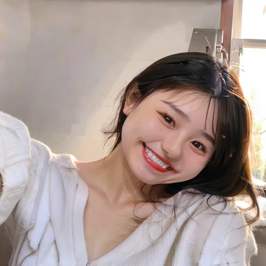 Smiling with nice white teeth and ripped with all body muscles taking selfie with a nice smooth face 
